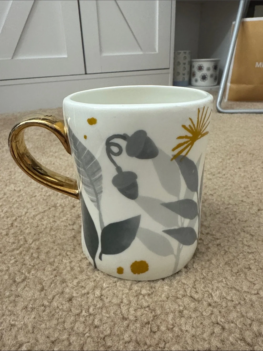 Ceramic Floral Mug with Gold Handle